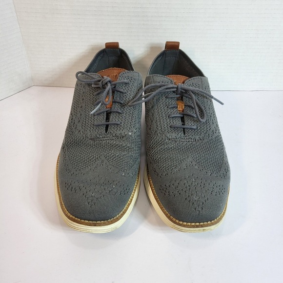 Cole Haan Grand Stitchlite Wingtip Oxford Mens Gray Knit Leather Shoes 11M main image 6